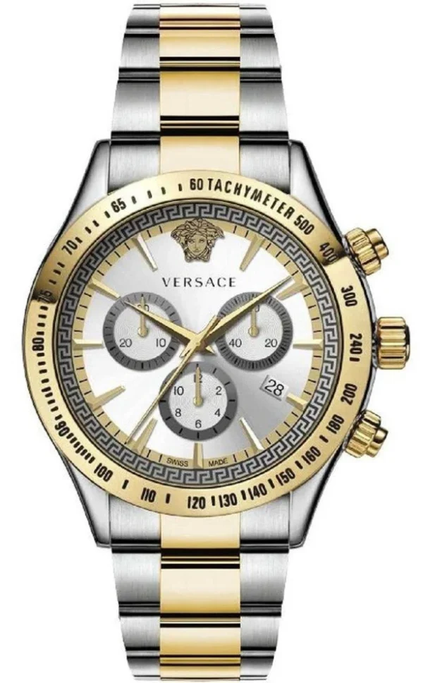 VEV700519 Versace Classic Chronograph Quartz Silver Dial Two Tone Steel Strap Watch For Men - VEV700519