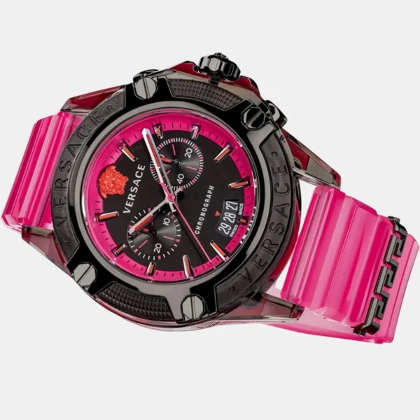 VEZ700221_4 Versace Icon Active Chronograph Black Dial Pink Rubber Strap Watch For Men - VEZ700221