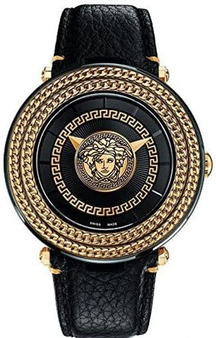 VQL030015 Versace V-Metal Icon Black Dial Black Leather Strap Watch For Men - VQL030015