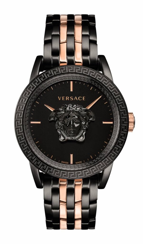 Versace-Palazzo-Empire-Herren-Armbanduhr-Rosegold-Schwarz-Stahl-43mm-VERD00618-VERD00618 Versace Palazzo Empire Black Dial Two Tone Steel Strap Watch for Men - VERD00618