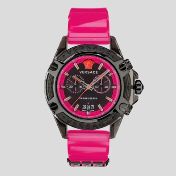 VersaceIconActiveChronographWatch Versace Icon Active Chronograph Black Dial Pink Rubber Strap Watch For Men - VEZ700221