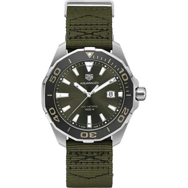 WAY101E.FC8222_4d7f4d22-4aaa-4b28-8ef8-92e6ae72bf6f Tag Heuer Aquaracer Black Dial Khakhi Green NATO Strap Watch for Men - WAY101E.FC8222