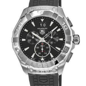 cay1110ft6041_1510178332 Tag Heuer Aquaracer Chronograph Black Dial Black Rubber Strap Watch for Men - CAY1110.FT6041