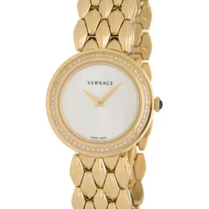 Versace V Flare Diamonds Silver Dial Gold Steel Strap Watch for Women - VEBN00918