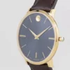 Movado Ultra Slim Blue Dial Brown Leather Strap Watch For Men - 0607088