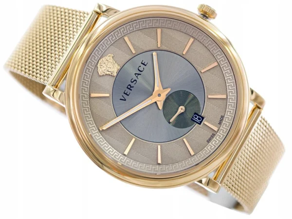 com_s1024_0c53d7 Versace V Circle Quartz Gold Dial Gold Mesh Bracelet Watch For Men - VBQ070017