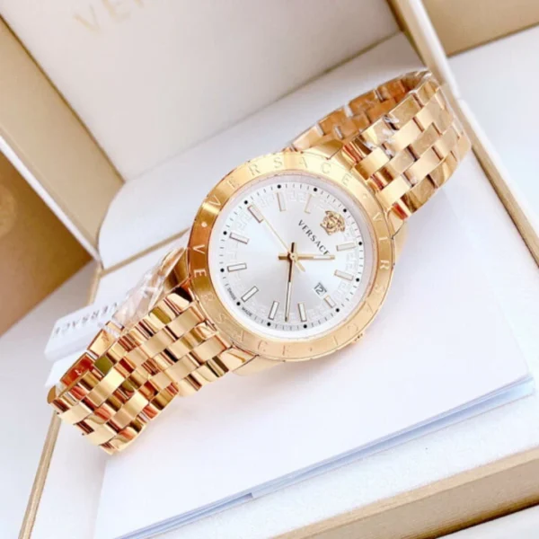 compass1668401817 Versace Univers Quartz White Dial Gold Steel Strap Watch for Men - VEBK00518