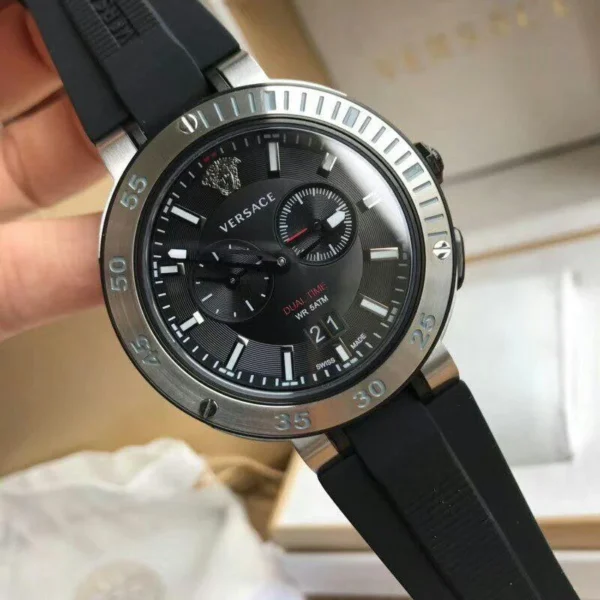 d94bfc7a17bd24bfe227fa47ad43c29b Versace V Extreme Chronograph Black Tone Dial Black Rubber Strap Watch for Men - VCN020017