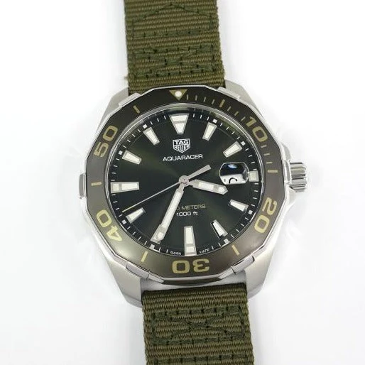 dial_503_1 Tag Heuer Aquaracer Black Dial Khakhi Green NATO Strap Watch for Men - WAY101E.FC8222