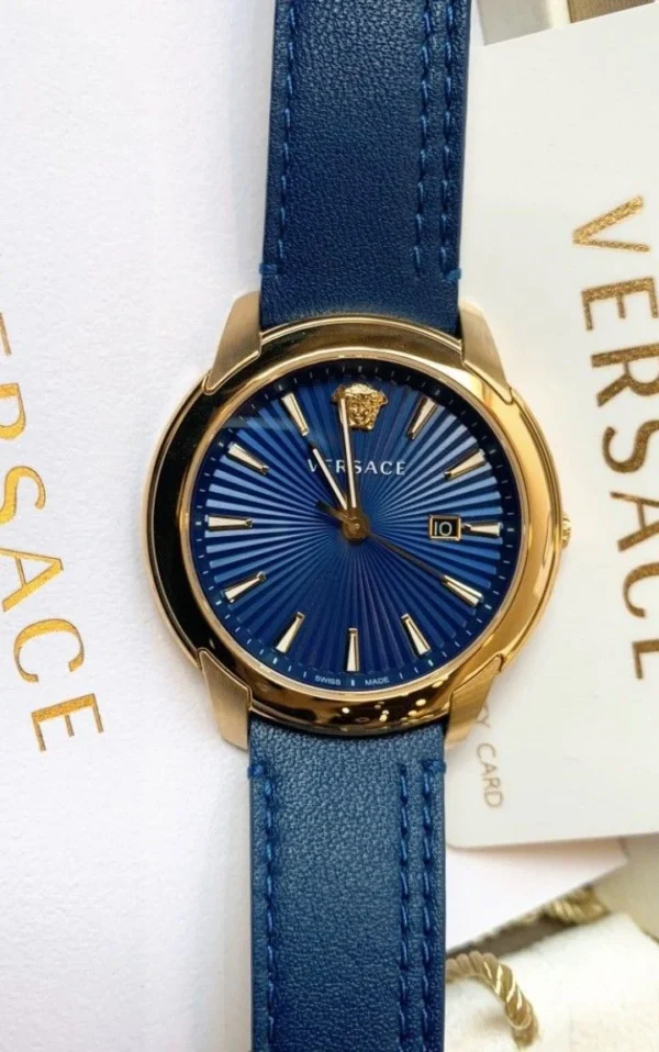 dong-ho-likewatch-versace-v-urban-42mm-12517839470850 Versace V-Urban Quartz Blue Dial Blue Leather Strap Watch for Men - VELQ00319