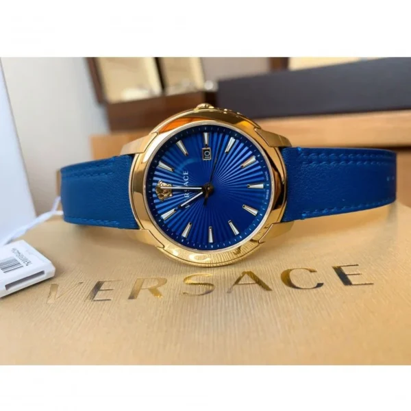 dong-ho-likewatch-versace-v-urban-42mm-13318601388960 Versace V-Urban Quartz Blue Dial Blue Leather Strap Watch for Men - VELQ00319