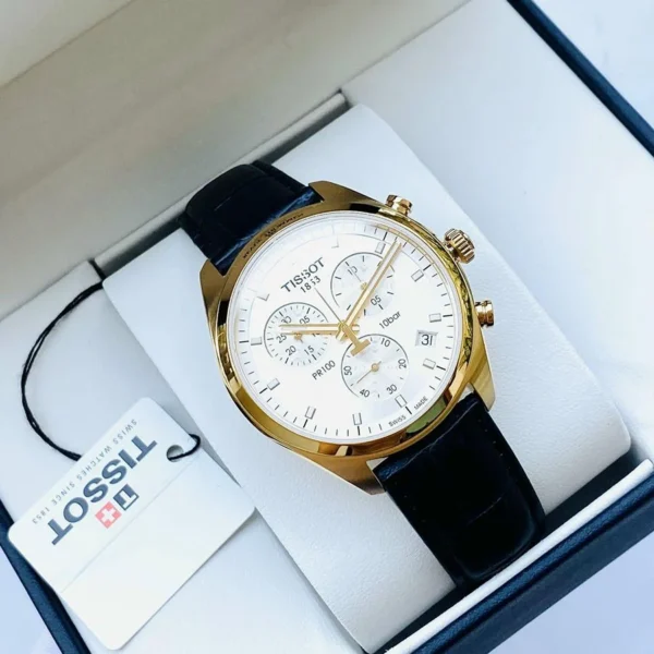 Tissot T Classic PR 100 Chronograph Silver Dial Black Leather Strap Watch for Men - T101.417.36.031.00
