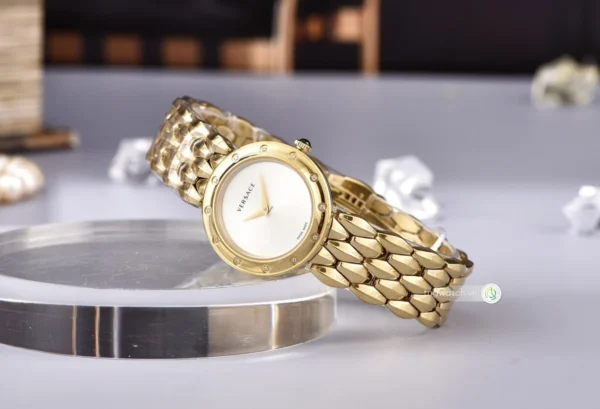 dong-ho-versace-v-flare-vebn00818-6 Versace V-Flare Quartz Silver Dial Gold Steel Strap Watch for Women - VEBN00818