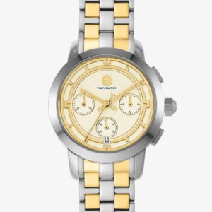 Tory Burch Classic Chronograph White Dial Two Tone Steel Strap Watch for Women - TBW1034