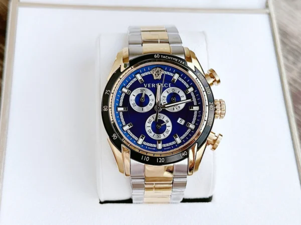 Versace V-Ray Chronograph Quartz Blue Dial Two Tone Steel Strap Watch For Men - VE2I01021