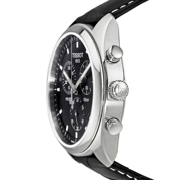 f29c1001-6348-487b-badb-434196758bc6 Tissot PR 100 Chronograph Black Dial Black Leather Strap Watch For Men - T101.417.16.051.00