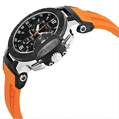 f76d3fc2-2bb1-4c6b-8c8d-9dbda4e0173e Tissot T Race Chronograph Black Dial Orange Rubber Strap Watch for Women - T048.217.27.057.00