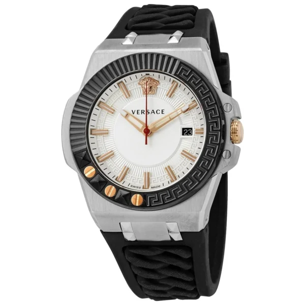 grhkbp Versace Chain Reaction Quartz White Dial Black Rubber Strap Watch for Men - VEDY00219