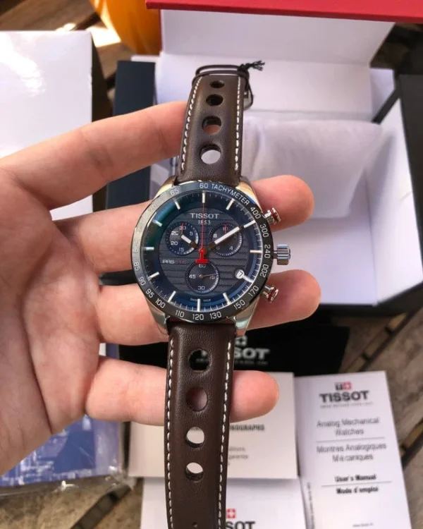 i3049721685 Tissot PRS 516 Chronograph Blue Dial Brown Leather Strap Watch For Men - T100.417.16.041.00