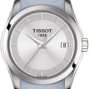 Tissot T Classic Couturier Silver Dial Light Blue Leather Strap Watch For Women - T035.210.16.031.02