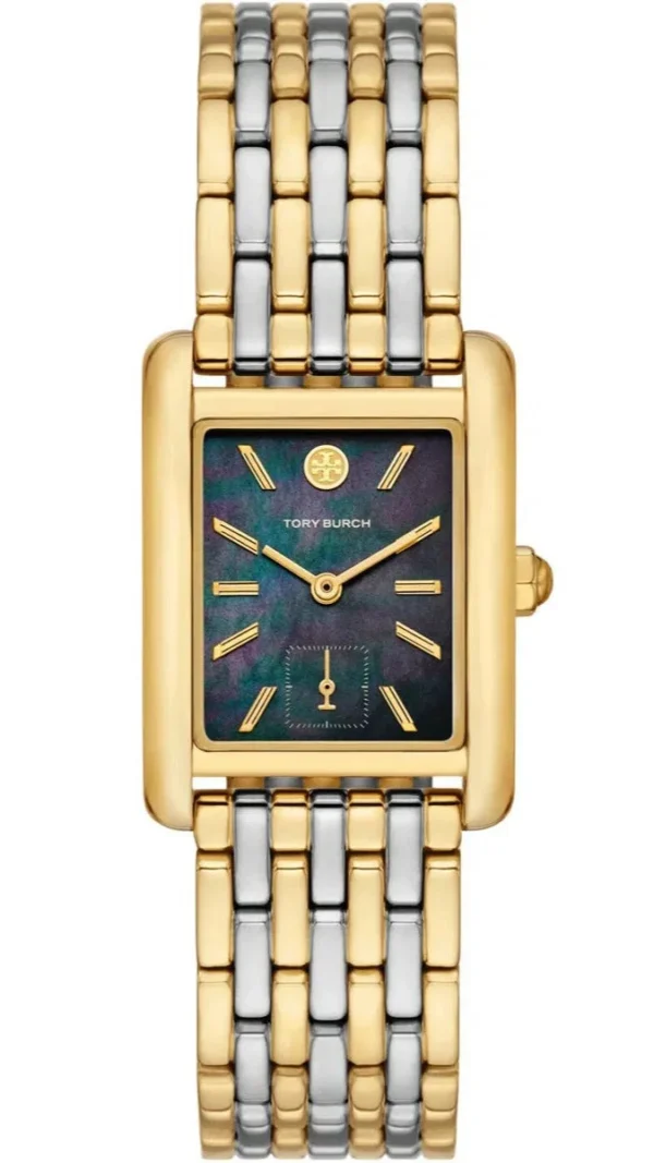 Tory Burch Eleanor Mother of Pearl Black Dial Two Tone Steel Strap Watch for Women - TBW1084