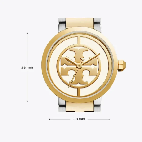 Tory Burch Reva Gold Dial Two Tone Steel Strap Watch for Women - TBW4016