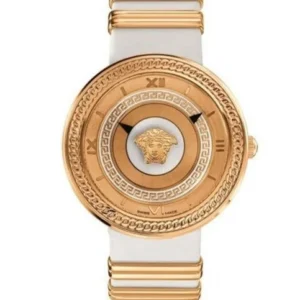 Versace V Metal Icon Gold Dial White & Gold Strap Watch for Women - VLC040014
