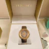 Versace V Metal Icon Gold Dial Brown Strap Watch for Women - VLC130016