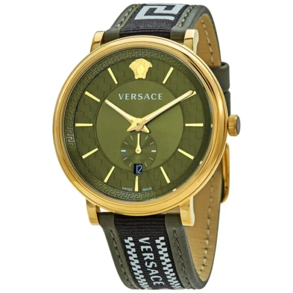 mens-v-circle-leather-with-a-black-nylon-center-green-greca-embossed-di-ver-vebq01519_1 Versace V-Circle Quartz Green Dial Green Leather Strap Watch for Men - VEBQ01519