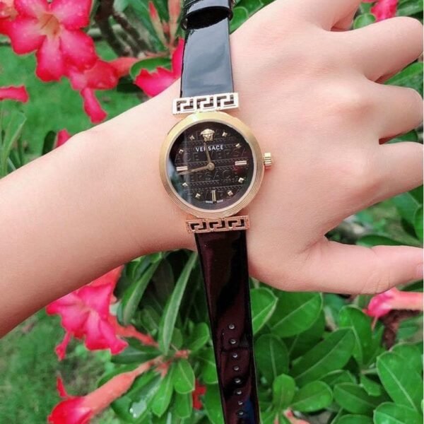 mg_AnKs-oEAEJDdw6O3A3A Versace Greca Meander Black Dial Black Leather Strap Watch for Women - VELW00420