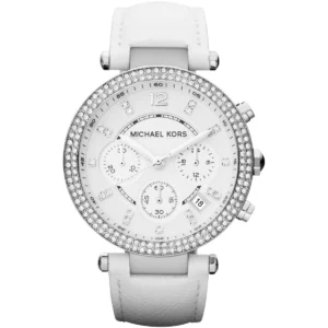 mk2277-michael-kors-watch-women-crystals-white-dial-leather-strap-quartz-battery-analog-chronograph-parker Michael Kors Watch For Women MK2277