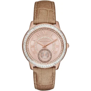 mk2448-michael-kors-watch-women-crystals-rose-gold-dial-leather-beige-strap-quartz-battery-analog-three-hand-madelyn Michael Kors Watch For Women MK2448