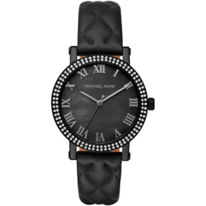 mk2620-michael-kors-watch-women-mother-of-pearl-crystals-black-dial-leather-strap-quartz-battery-analog-three-hand-norie Michael Kors Watch For Women MK2620