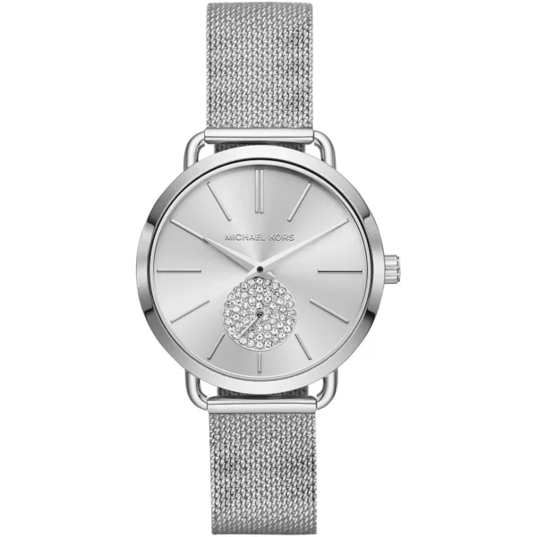mk3843-michael-kors-watch-women-crystals-silver-dial-metal-stainless-steel-mesh-strap-quartz-battery-analog-three-hand-portia Michael Kors Watch For Women MK3843