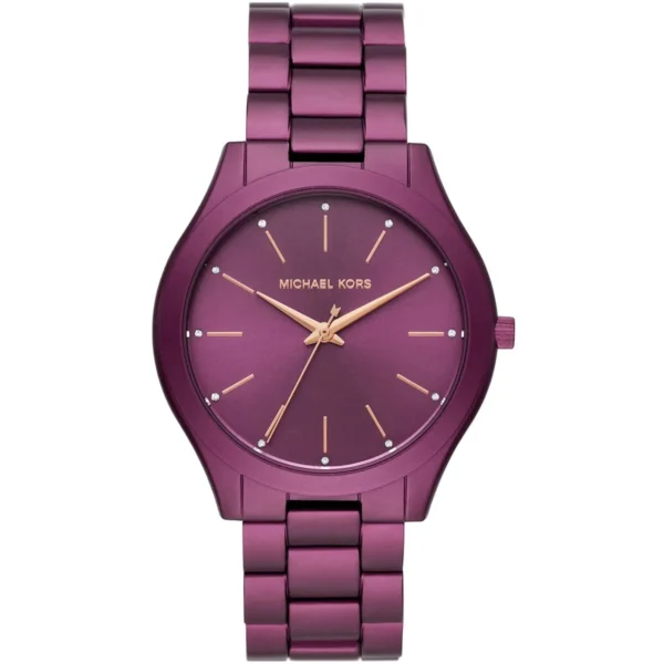 mk4507-michael-kors-watch-women-purple-dial-metal-stainless-steel-strap-quartz-battery-analog-three-hand-runway-slim Michael Kors Watch For Women MK4507
