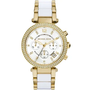 mk6119-michael-kors-chronograph-watch-women-white-dial-metal-stainless-steel-golden-strap-quartz-battery-analog-crystals-parker Michael Kors Watch For Women MK6119