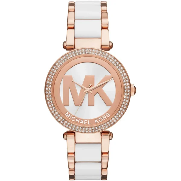 mk6365-michael-kors-watch-women-mk-logo-white-dial-multi-rose-gold-strap-quartz-battery-analog-three-hand-parker Michael Kors Watch For Women MK6365
