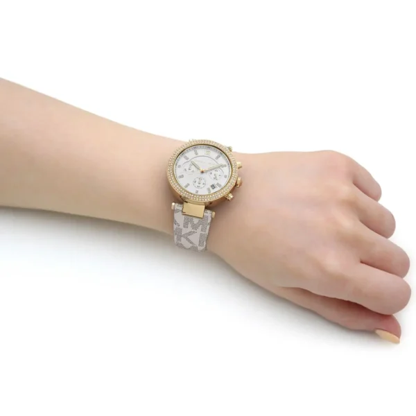 mk6916-michael-kors-chronograph-watch-women-white-dial-polyurethane-chloride-beige-strap-quartz-battery-analog-crystals-parker_11 Michael Kors Watch For Women MK6916