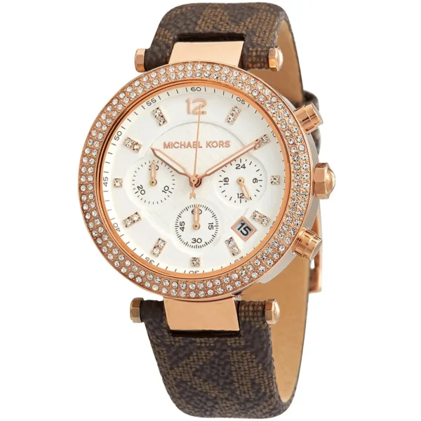mk6917-michael-kors-chronograph-watch-women-white-dial-polyurethane-chloride-brown-strap-quartz-battery-analog-crystals-parker_2 Michael Kors Watch For Women MK6917