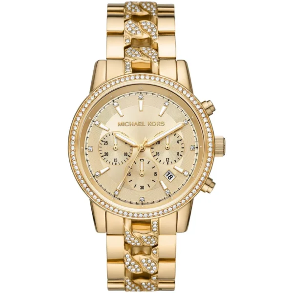 mk6937-michael-kors-watch-women-crystals-gold-dial-metal-stainless-steel-golden-strap-quartz-battery-analog-chronograph-ritz Michael Kors Watch For Women MK6937