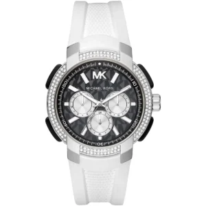 mk6947-michael-kors-watch-women-crystals-black-dial-rubber-white-strap-quartz-battery-analog-chronograph-sidney Michael Kors Watch For Women MK6947