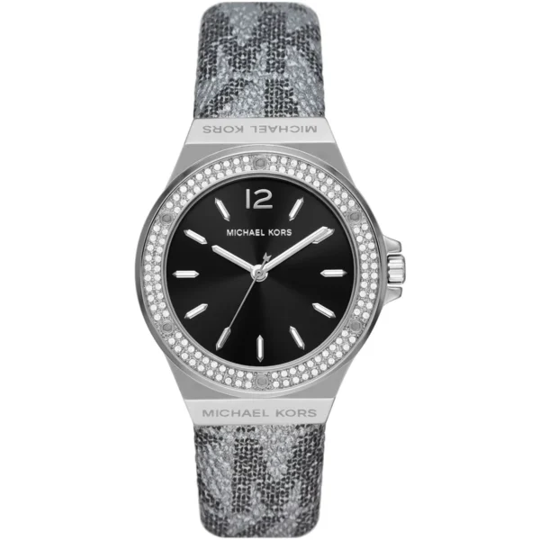 mk7309-michael-kors-watch-women-crystals-black-dial-leather-gray-strap-quartz-battery-analog-three-hand-lennox Michael Kors Watch For Women MK7309