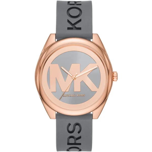 mk7314-michael-kors-watch-women-mk-logo-gray-dial-rubber-grey-strap-quartz-battery-analog-three-hand-janelle Michael Kors Watch For Women MK7314