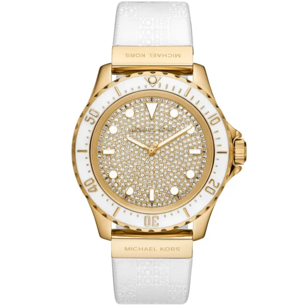 mk7357-michael-kors-watch-women-gold-dial-rubber-white-strap-quartz-battery-analog-three-hand-crystals-everest Michael Kors Watch For Women MK7357
