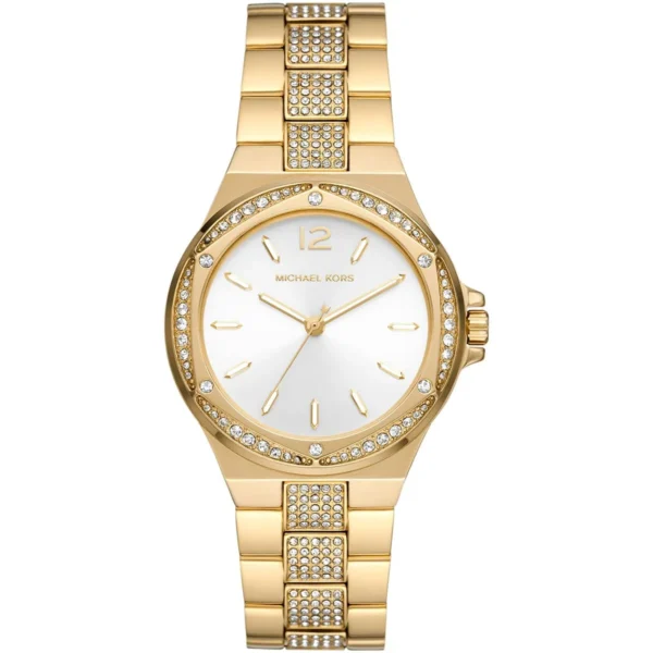 mk7361-michael-kors-watch-women-crystals-white-dial-metal-stainless-steel-gold-strap-quartz-battery-analog-three-hand-lennox Michael Kors Watch For Women MK7361