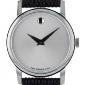 movado-2100003-dial Movado Museum Silver Dial Black Leather Strap Watch For Women - 2100003