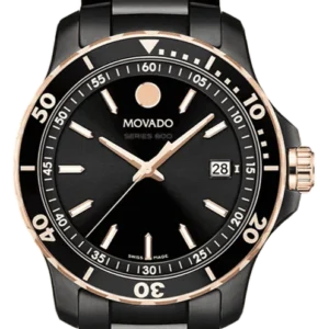 Movado 800 Series Black Dial Black Steel Strap Watch For Men - 2600162
