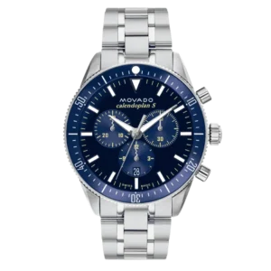 Movado Heritage Calendoplan Chronograph Blue Dial Silver Steel Strap Watch For Men - 3650124