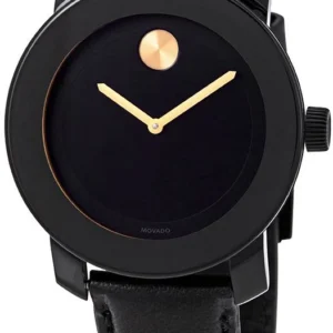Movado Bold Black Dial Black Leather Strap Watch for Women - 3600527