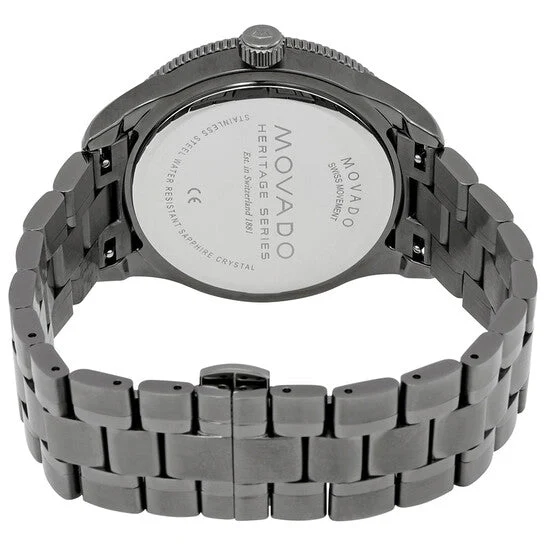 Movado Heritage Calendoplan Black Dial Silver Steel Strap Watch For Men - 3650095